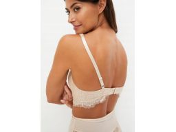 B.P.C biustonosz braletka półusztywniany bez fiszbin beżowy koronkowy