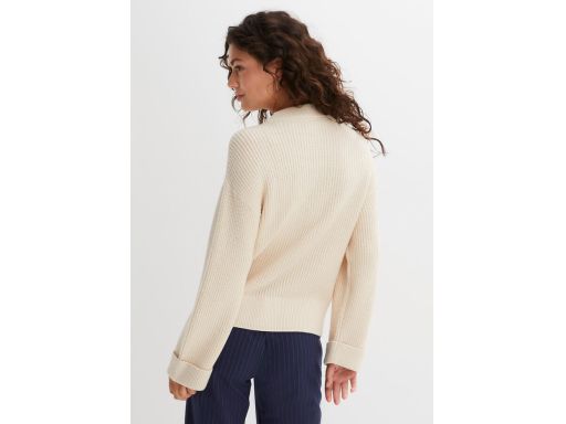 B.P.C beżowy sweter damski wywinięte rękawy 36/38.