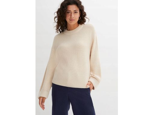 B.P.C beżowy sweter damski wywinięte rękawy 36/38.
