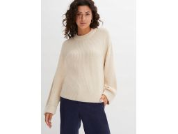 B.P.C beżowy sweter damski wywinięte rękawy 36/38.