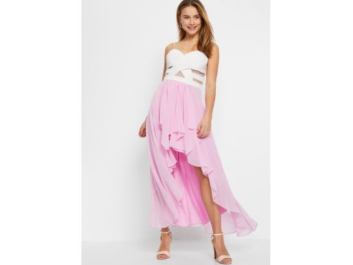 Sukienka biało-różowa dłuższy tył r.48