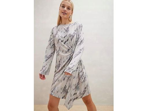 B.P.C asymetryczna sukienka szara we wzorki 44/46.