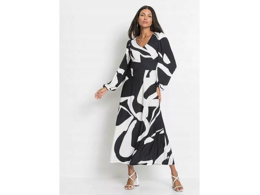 B.P.C sukienka midi dżersejowa biało-czarna we wzory r.36/38
