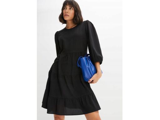B.P.C czarna sukienka z falbankami z krepy ^38