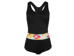 B.P.C Kostium kąpielowy czarny z kwiatowym paskiem 38.