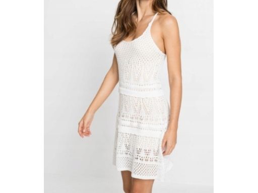 B.P.C sukienka pleciona dzianinowa ażurowa biała 32/34
