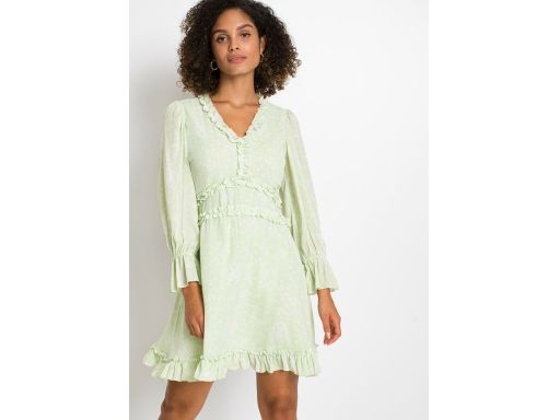 B.P.C zielona sukienka z falbanami i wycięciem ^44