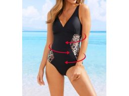 B.P.C czarny stylowy kostium kąpielowy w cętki r.48