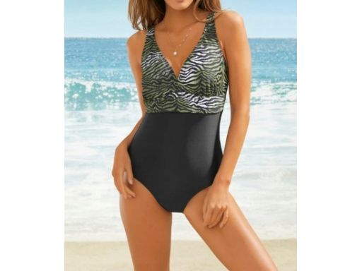 B.P.C kostium kąpielowy czarny z zielonym wzorem 46