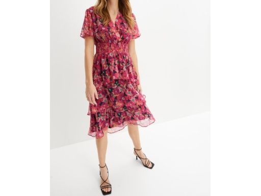 B.P.C sukienka midi w kwiaty z falbankami r.40