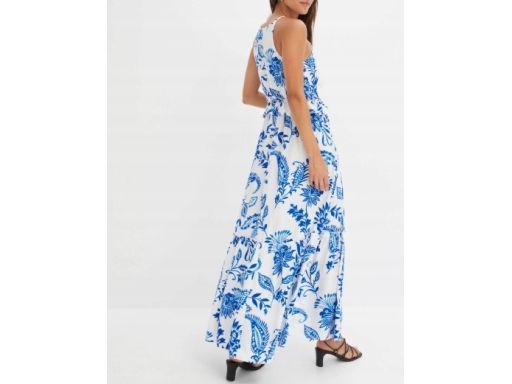 B.P.C długa sukienka letnia biała w niebieskie wzory r.50