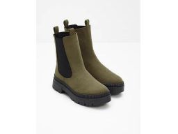 B.P.C oliwkowe botki damskie na grubej podeszwie r.40