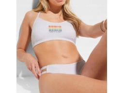 B.P.C bikini bustier białe z nadrukiem z figami r.38