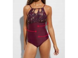 B.P.C kostium kąpielowy modelujący śliwkowy z nadrukiem złotym 38.
