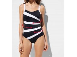 B.P.C modelujący stylowy kostium kąpielowy czarny białe paski r.44