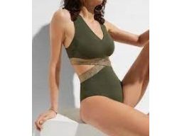 B.P.C Kostium kąpielowy monokini khaki z wycięciami r.38