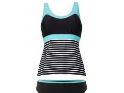 B.P.C tankini czarno-biało-turkusowe w paski r.38