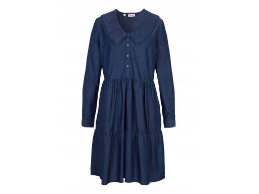 B.P.C jeansowa sukienka z kołnierzykiem i z falbanami 44.