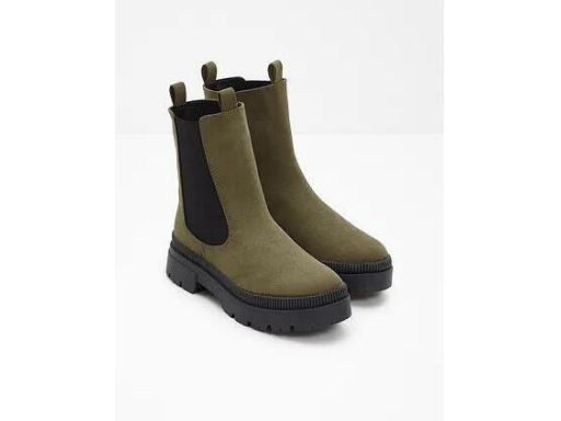 B.P.C oliwkowe botki damskie na grubej podeszwie r.41