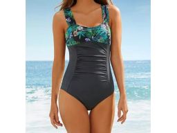 B.P.C kostium kąpielowy czarny z marszczeniem i wzorem przy dekolcie 4