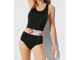 B.P.C kostium kąpielowy czarny z kwiatowym paskiem r.40