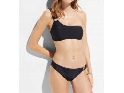 B.P.C bikini opaska bandeau czarna na jedno ramię z czarnymi figami r.