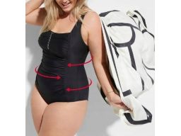 B.P.C kostium kąpielowy shape czarny z marszczeniem i dżetami r.46