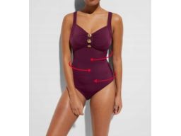 B.P.C śliwkowy kostium jednoczęściowy ze złotymi guzikami r.44(85D)