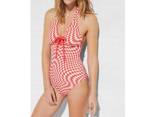 B.P.C Kostium kąpielowy biało czerwony z wiązaniem i sznurowaniem r.40