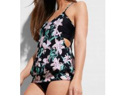 B.P.C tankini oversize czarne w kwiaty z figami 46.