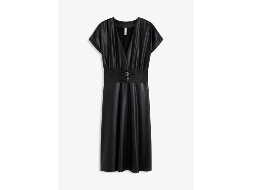 B.P.C czarna sukienka z eko skóry midi z paskiem 44/46.