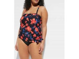 B.P.C tankini czarne w kolorowe kwiaty z czarnymi figami r.48