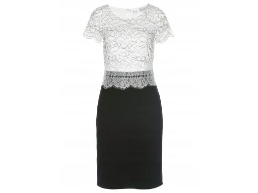 B.P.C sukienka 2w1 czarna z białą, koronkową górą r.38