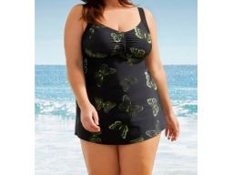 B.P.C długie tankini czarne w motyle z czarnymi figami r.58