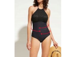 B.P.C Kostium jednoczęściowy czarny z ażurem r.48