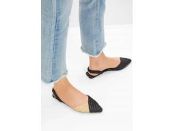 B.P.C balerinki słomiane czarno-beżowe z odkrytą piętą 41.