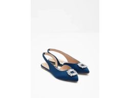 B.P.C balerinki granatowe z aplikacją z cyrkonii z odkrytą piętą 42.