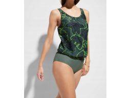 B.P.C tankini khaki z neonowym wzorem liści w komplecie z figami r.38