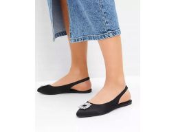 B.P.C balerinki czarne z aplikacją z cyrkonii z odkrytą piętą 40.