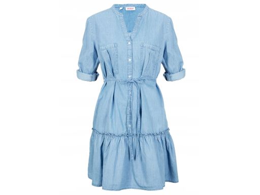 B.P.C jeansowa sukienka z falbankami ^44