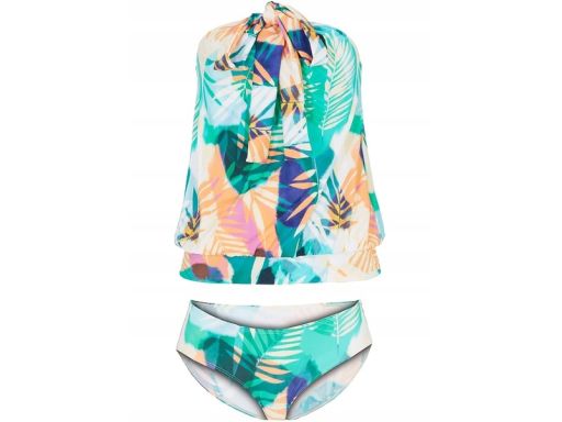 B.P.C tankini wzór roślinny liście wiązanie na szyi figi wysoki stan 4