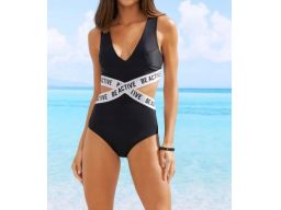 B.P.C kostium kąpielowy monokini czarny z napisami 44.