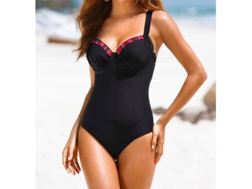 B.P.C czarny kostium silnie modelujący z ozdobnymi kamieniami 40 (80E)