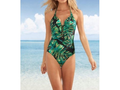 B.P.C kostium kąpielowy czarny w zielono-złote liście r.40