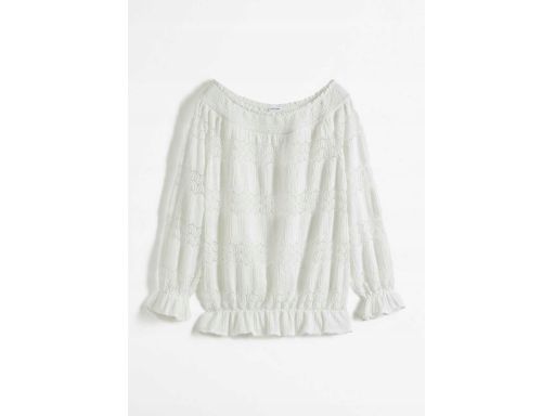 B.P.C biała bluzka carmen z koronką 40/42.