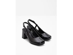 B.P.C lakierowane czółenka na klocku czarne z odkrytą piętą 38.