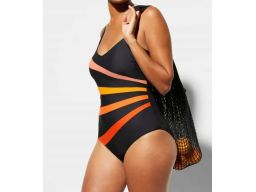 B.P.C kostium kąpielowy shape czarny z kolorowymi paskami 48.