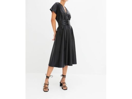 B.P.C czarna sukienka z eko skóry midi z paskiem r.44/46