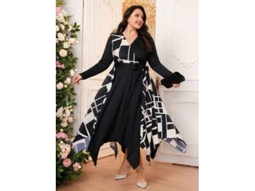 sukienka asymetryczna czarno biała ^2XL