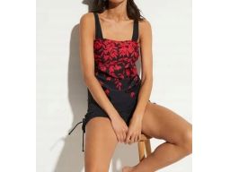 B.P.C tankini czarno-czerwone w liście z szortami r.46